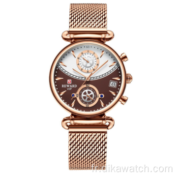 RÉCOMPENSE Femmes Montres Mode Or Rose Femme Horloge D&#39;affaires Montre À Quartz Dames En Acier Inoxydable Étanche Montre-Bracelet Relojes